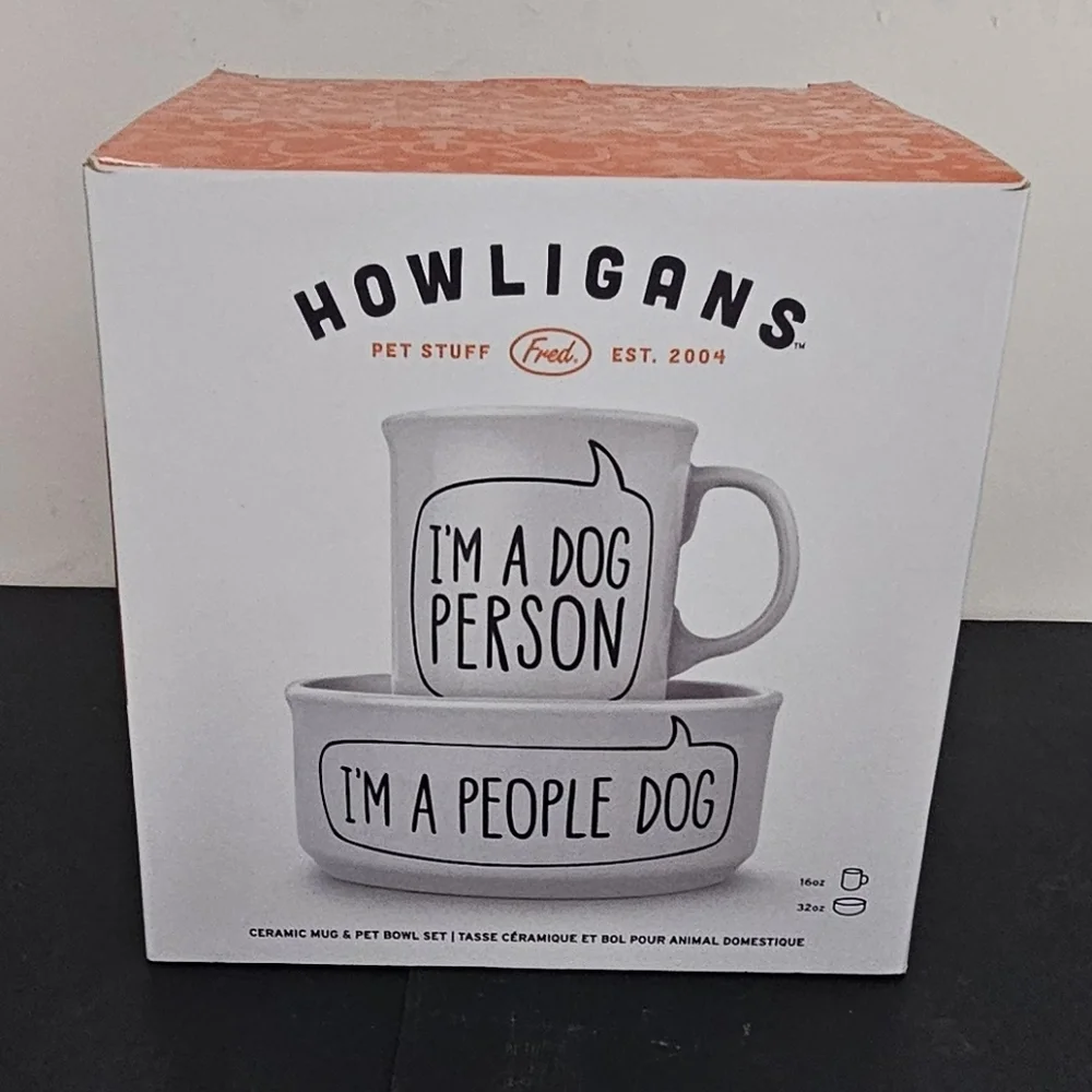 Howligans Ceramic Dog Bowl & Mug NEW in Box